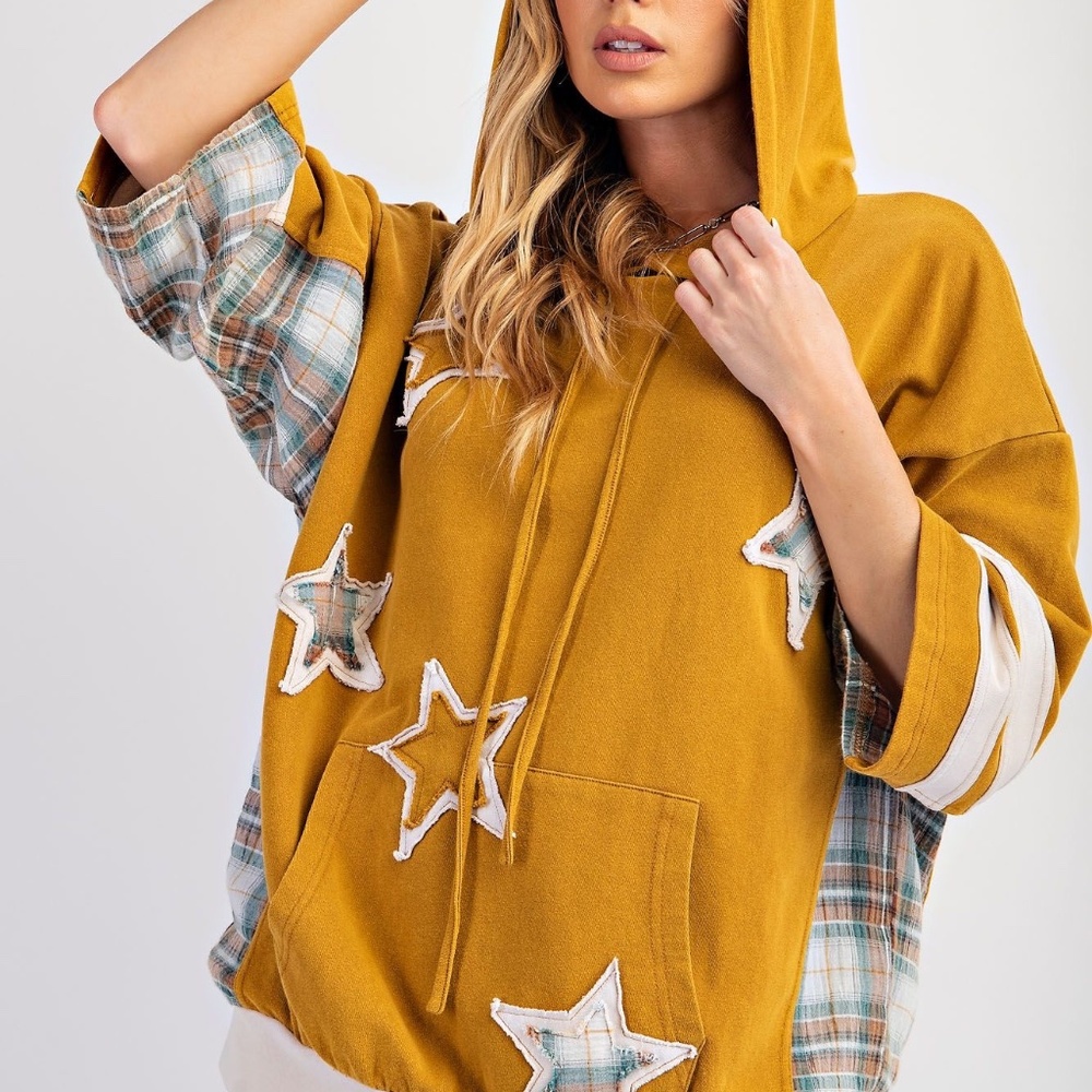 NEW EASEL CLOTHING STAR PATCH MINERAL WASHED HOODIE PULLOVER VINTAGE SWEATSHIRT - Picture 4 of 10